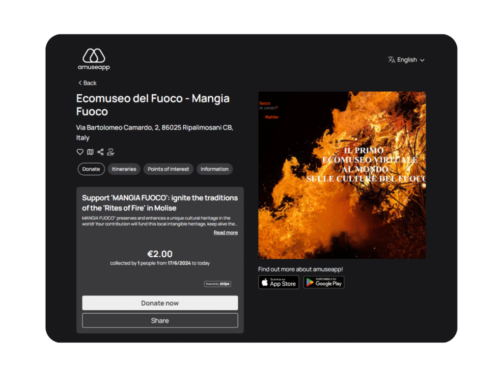 ecomuseo del fuoco schema museo amuseapp donazioni
